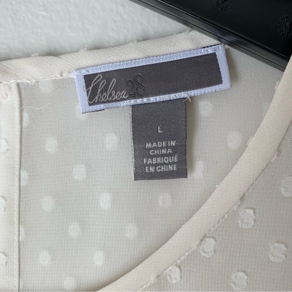 Nwt Chelsea 28 ivory sheer polka dot flared wrist long sleeve Blouse Top size L - Picture 6 of 10